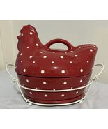 Temptations by Tara RED Polka Dot 2 Quart Chicken Casserole W TRIVET &amp; B... - $532.90 MXN
