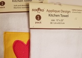 Kitchen Hand Towels set of 2 Embroidered Applique Hearts Stars Red Yellow NWT image 6
