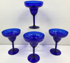 (4) Pier 1 Cobalt Margarita Glasses Set Blue Stemware Barware Drinking Party Lot - £39.46 GBP