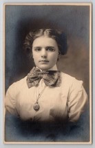 RPPC Lovely Young Woman Portrait Plaid Bow Tie with Clip Locket  Postcard E29 - £10.18 GBP