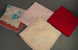 VINTAGE Hankies Handkerchiefs Pink &amp; Red &amp; Turquoise Floral 4 qty 10-12&quot; Sq. - £7.78 GBP