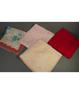 VINTAGE Hankies Handkerchiefs Pink &amp; Red &amp; Turquoise Floral 4 qty 10-12&quot;... - £7.68 GBP