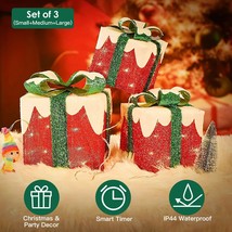 Christmas Decor Lighted Gift Boxes Set of 3 Xmas Light Up Present Box In/Outdoor - £55.41 GBP