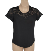 Perception Concept Cute Stretchy Shirt Blouse ~ Sz L ~ Black ~ Short Sleeve - £13.62 GBP
