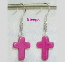 Natural or Dyed Magnesite Gemstone Cross Flower Dangle SS Earrings  - $8.99+