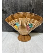 Hand Painted Italian Pottery Fan Vase Wicker Floral Brown KBNY  - £37.21 GBP