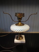 1930&#39;s FENTON WHITE OPALESCENT GLASS Electric HOBNAIL LAMP w/Marble Base - $60.00