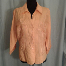 Carole Little L beaded shirt jacket Linen top Orange Embroidered - $26.00