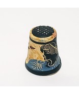 Greek Goddess Lady Leaves Thimble Ceramic  Vintage 1&quot; Black Tan Blue Greece - £17.98 GBP