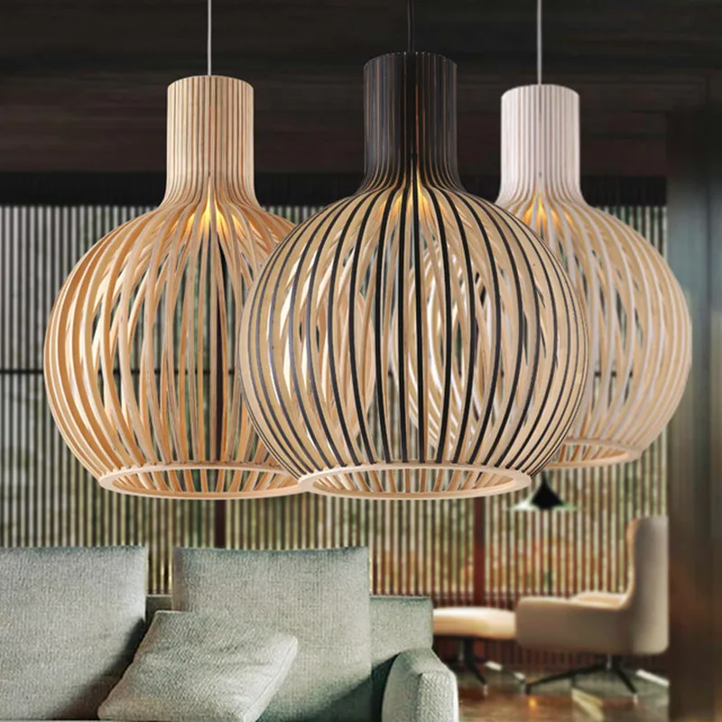 5 45 23cm wooden led chandelier pendant lamp modern black white solid wood birdcage e27 thumb200