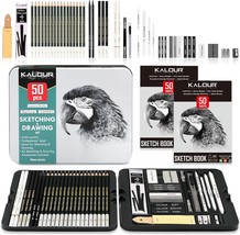 Kalour 52-Pack Sketch Drawing Pencils Kit With Two Sketchbook,Tin Box,Include - $35.99