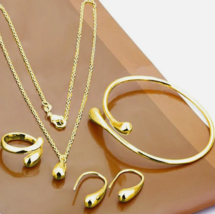 Fashion 925 Silver Gold Necklace Earrings Bracelet Rings Set Women Jewelry Gifts - £14.37 GBP