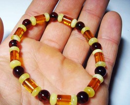 Adult Amber Bracelet Mixed Beads Natural Baltic Amber Bracelet on elastic - £38.32 GBP