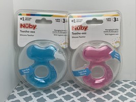 Nuby Teethe-Eez Soft Silicone Teether  3m+ Blue Or Pink NEW Factory Sealed - £7.85 GBP