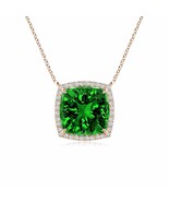 ANGARA Lab-Grown Cushion Emerald Halo Pendant Necklace in 14K Gold (9mm,... - £1,668.53 GBP
