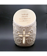 Candle Holder White Bisque Gold Trim Religious Christian Bible Quote - £8.36 GBP