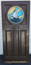 Vintage Antique Door Panel with Stained Glass Ship Tall 79-1/4&quot;H x 34-1/2&quot;W - £470.18 GBP
