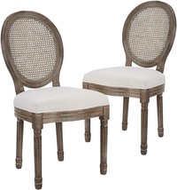 Canglong French Distressed Round Rattan Back Elegant Kitchen Chairs Side Chair, - £215.77 GBP