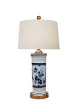 Blue and White Antiqued Cylinder Vase Lamp 23&quot; - £224.27 GBP