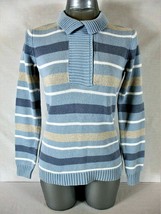 LIZ CLAIBORNE womens Small L/S blue taupe white STRIPED 1/4 zip sweater ... - $12.09