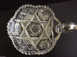 Vtg American Brilliant Clear Crystal Cut Glass Handled Nappy Dish 5&quot; Pinwheel - £56.34 GBP