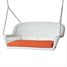 Jeco W00206S-B-FS016 White Wicker Porch Swing With Orange Cushion - $510.36