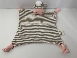 Organic Farm Buddies cow baby security blanket lovey pink brown stripes ... - $5.14