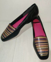 Enzo Angiolini Leather Flats Women&#39;s 8.5 N Liberty Loafers Black Rainbow Slip On - £27.78 GBP