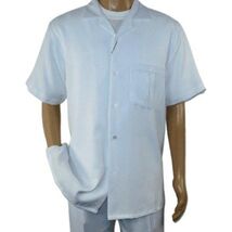Men 2pc Walking Leisure Suit Short Sleeves By DREAMS 256 Solid White New image 2