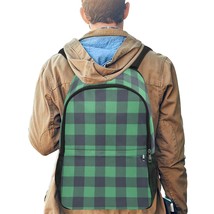 Green Plaid Pattern School Backpack with Side Mesh Pockets - $844.69 MXN