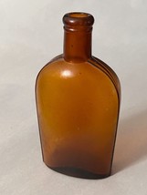 Antique Amber 1 Pint Strap Sides #7 Whiskey Flask Early 1800s Light Iridescence - £19.65 GBP