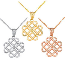 10k or 14k Solid Gold Woven Celtic Hearts Openwork  Pendant Necklace - £96.34 GBP+