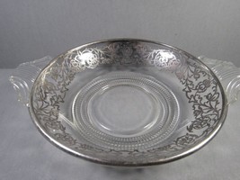 Silver Overlay Clear Glass 6&quot; Bowl with Handles VINTAGE. - £22.26 GBP