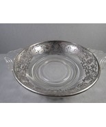 Silver Overlay Clear Glass 6&quot; Bowl with Handles VINTAGE. - £21.94 GBP