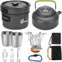 Odoland 12Pc Camping Cookware Mess Kit With Mini Stove, Lightweight Pot Pan - £37.53 GBP