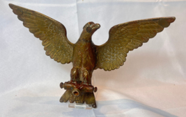 Vtg Brass Eagle Flag Pole Finial Spread Wings Detailed Wings On Perch - £63.08 GBP