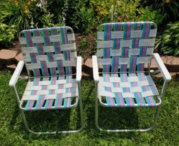 Vintage Retro 2 Aluminum Folding Webbed Lawn Beach Pool Chairs *READ - £29.24 GBP