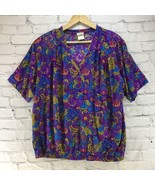 Vintage Jantzen Womens Sz L Top Multi-Color Short Sleeve Blouse Padded S... - £19.48 GBP