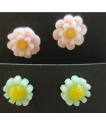 Two (2) Pair Fashion Earrings ~ Green/Peach Flowers ~ Studs/Posts ~.50&quot; ... - $28.05 CAD