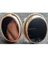 Vintage Mexico Taxco Sterling Silver 925 Bold Black Onyx Clip On Earrings - £58.05 GBP