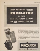 1947 Print Ad Purolator Oil Filters for Tractors,Trucks,Cars Newark,New Jersey - £11.50 GBP