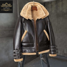 Real Leather Jacket Double Collar B3 Bomber Aviator RAF Sheep Skin fur jacket. - £215.02 GBP