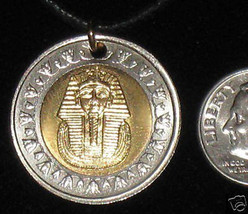 Egyptian Egypt Gold Silver Tone King Tut Sphinx Coin Pendant Charm Necklace - £6.25 GBP