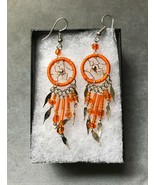 Earring, Burnt Orange Dream Catcher, Dangle, Native American, Fish hook ... - $320.26 MXN