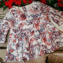 JANIE AND JACK Poppy Red Blue White Floral Paisley Lined Top Shirt Peasa... - $15.35