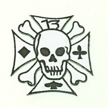 Skull and Crossbones Lucky Thirteen 13 Patch 3&quot; Size No Heart Card Symbol Sign - £13.11 GBP