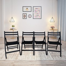 Furniture Slatted Wood Folding Special Event Chair Black Set of 4 - £115.34 GBP