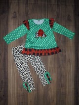 NEW Boutique Christmas Tree Tunic Leopard Leggings Girls Outfit - £8.79 GBP+