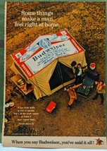 Vintage 1972 Budweiser Beer Camping Tent Magazine Ad 6.5&quot; x 9&quot; - $5.93