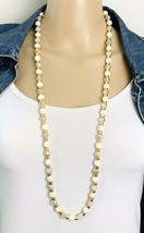 White Howlite Gold Tone Glass Beaded Strand Necklace 36&quot; - £13.52 GBP